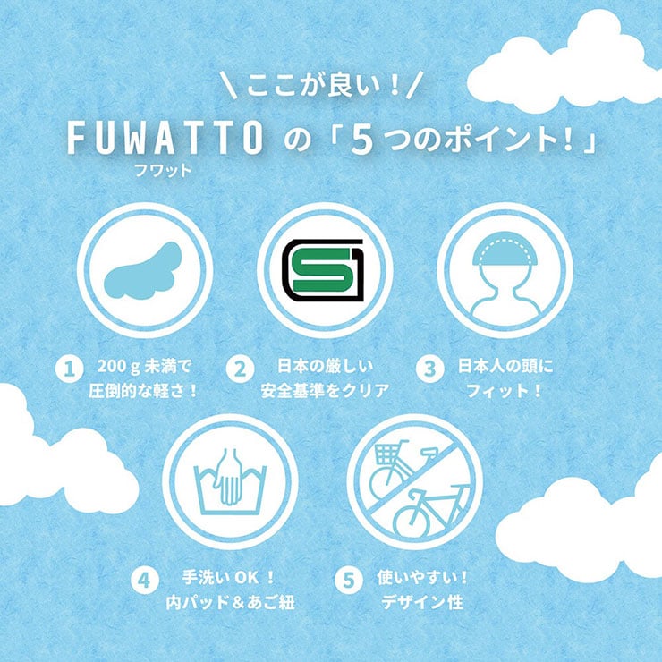 FUWATTO（フワット）頭周:54-59cm SG軽量ヘルメット