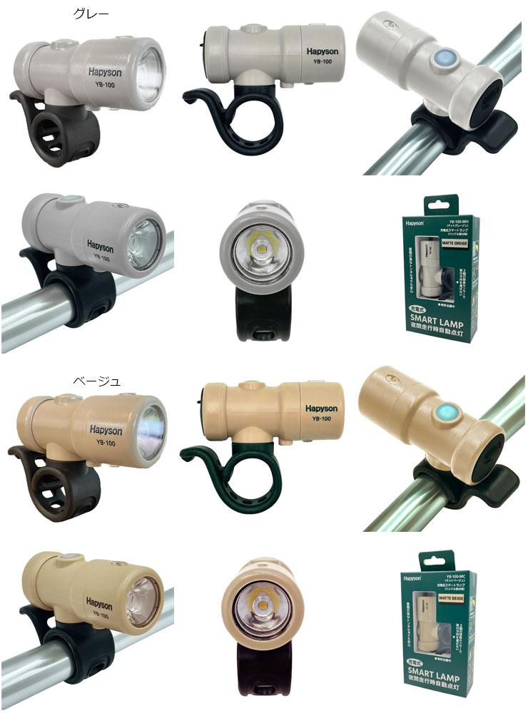 Hapyson 1LED USB充電 自動点灯ライト ハンドルライト用 フロントライト 前用