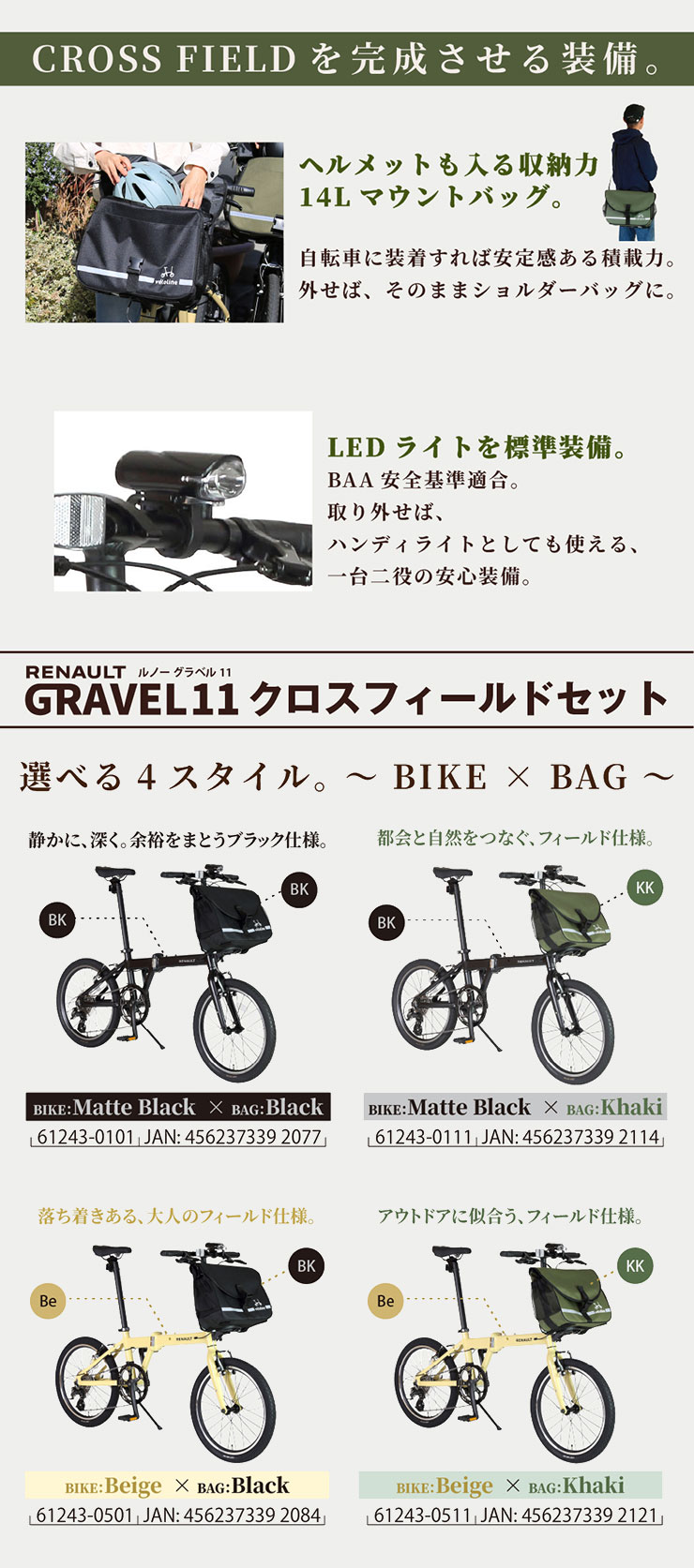 RENAULT GRAVEL11（グラベル11）クロスフィールドセット 20インチ バッグ付属 折りたたみ自転車 -26