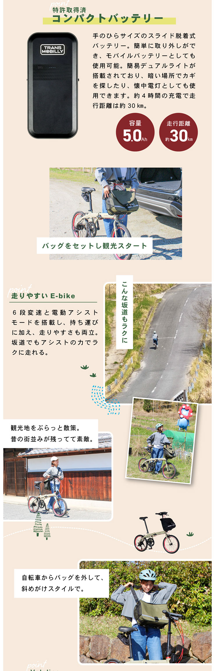 旅にでよう！ツーリングパック（電動）TM NEXT206 20インチ 6段変速 バッグ/ライト付属 折りたたみ自転車 電動自転車