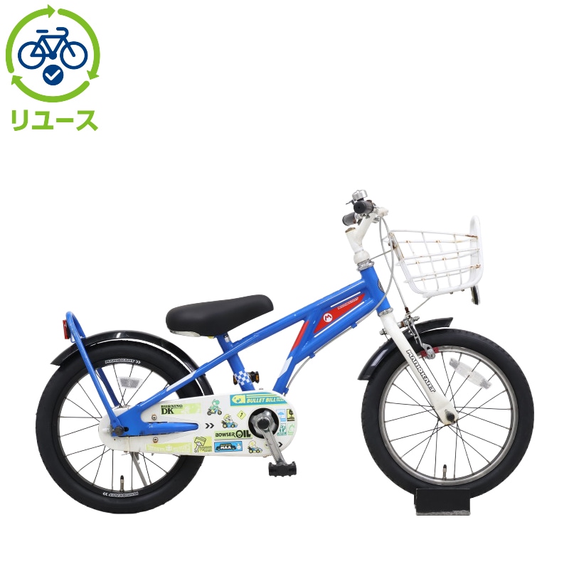 全品1000引きセール！2/1まで！中古子供自転車３９０６　前後タイヤ新品！　マリオカート　１８インチ　ギヤなし　 身長１０７㎝前後　＊片足スタンドに変更可・無料（購入時のみ） マリオ マリオカート 18 幼児自転車 18インチ [MarioKart 18 BAA-N